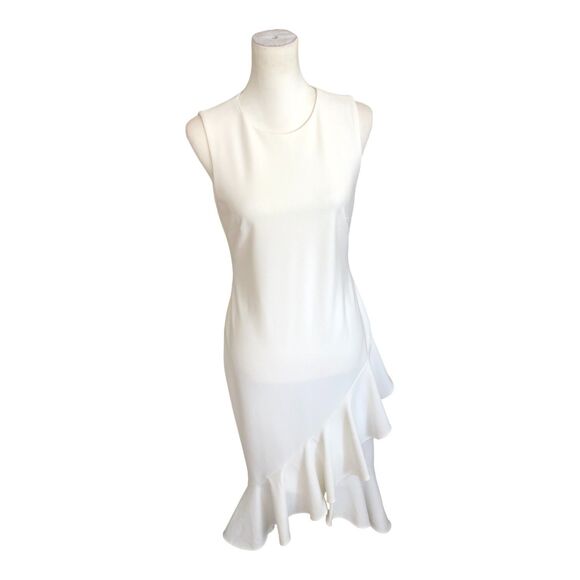 Calvin Klein White Sleeveless High Low Flounce Hem Bridal Party Sheath Dress 4 - Picture 2 of 16